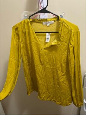 LOFT Yellow V-Neck Long Sleeve Blouse
